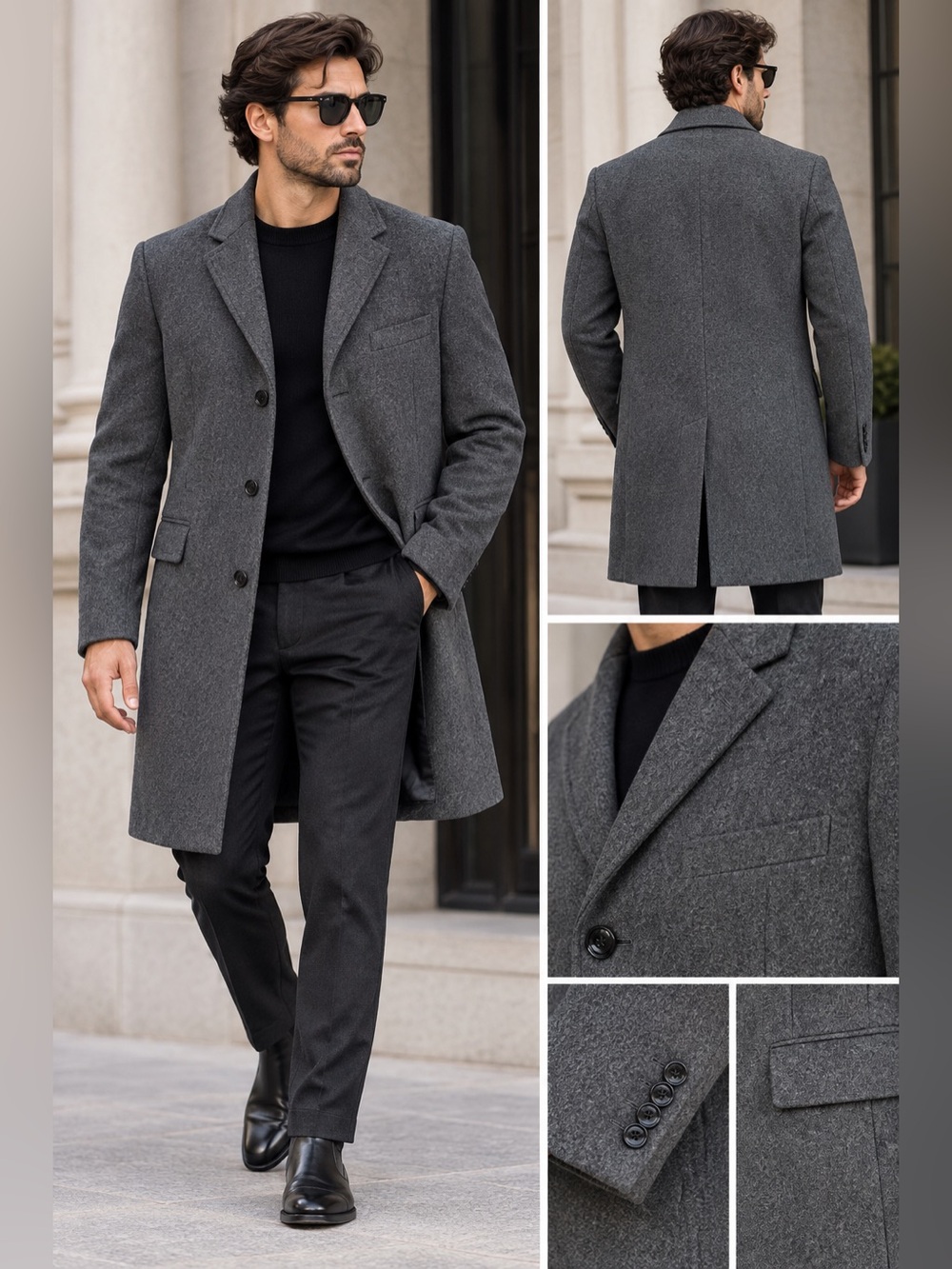 J.Crew Overcoat Men’s Size 46 Charcoal Gray Classic Wool Blend Single Breasted
